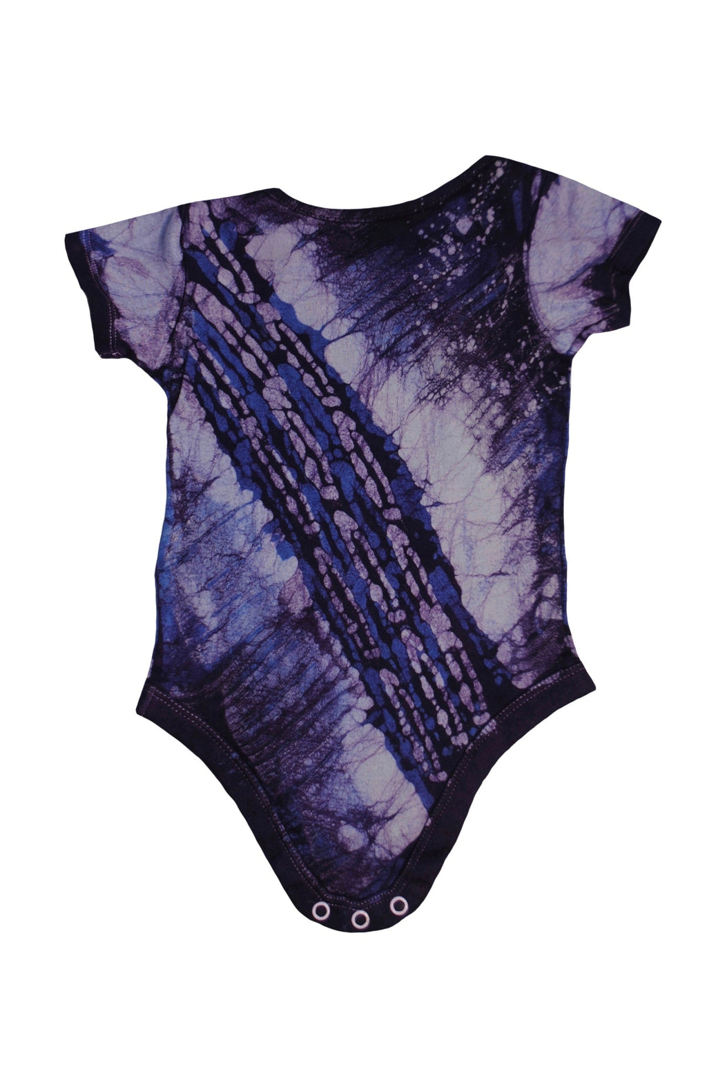 Close-up of blue gorilla onesie showing batik details