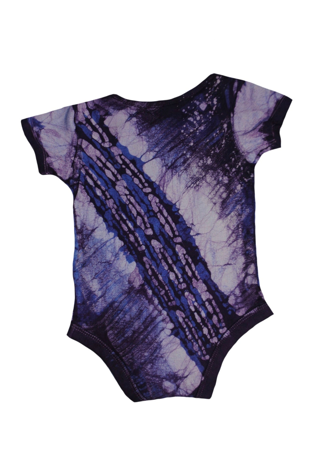 Detail of hand-dyed batik on blue gorilla onesie back