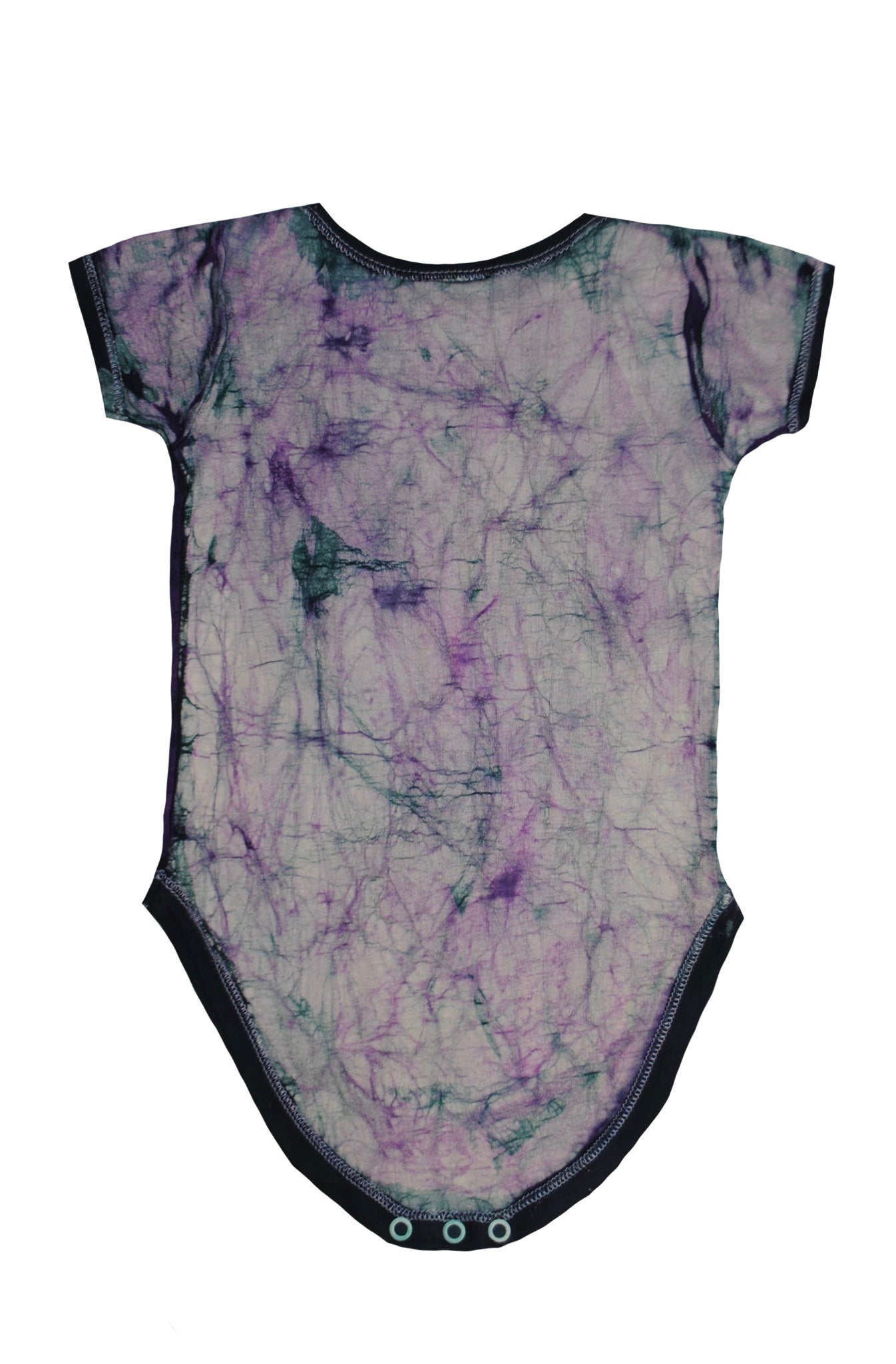 Close-up of purple elephant onesie showing batik patterns