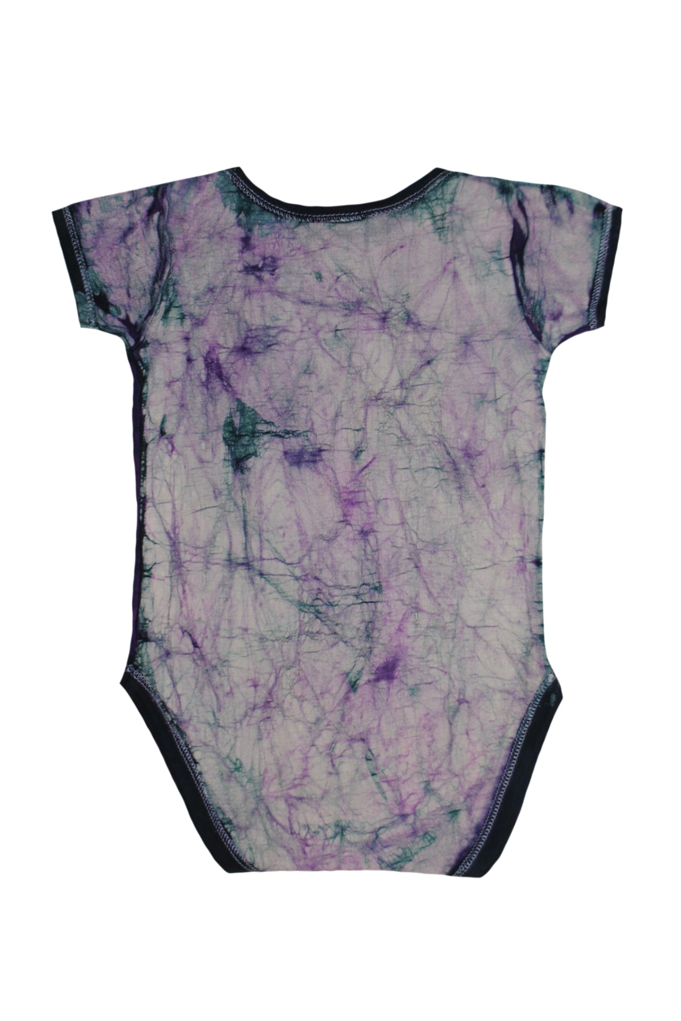 Detail of hand-dyed batik on purple elephant onesie back