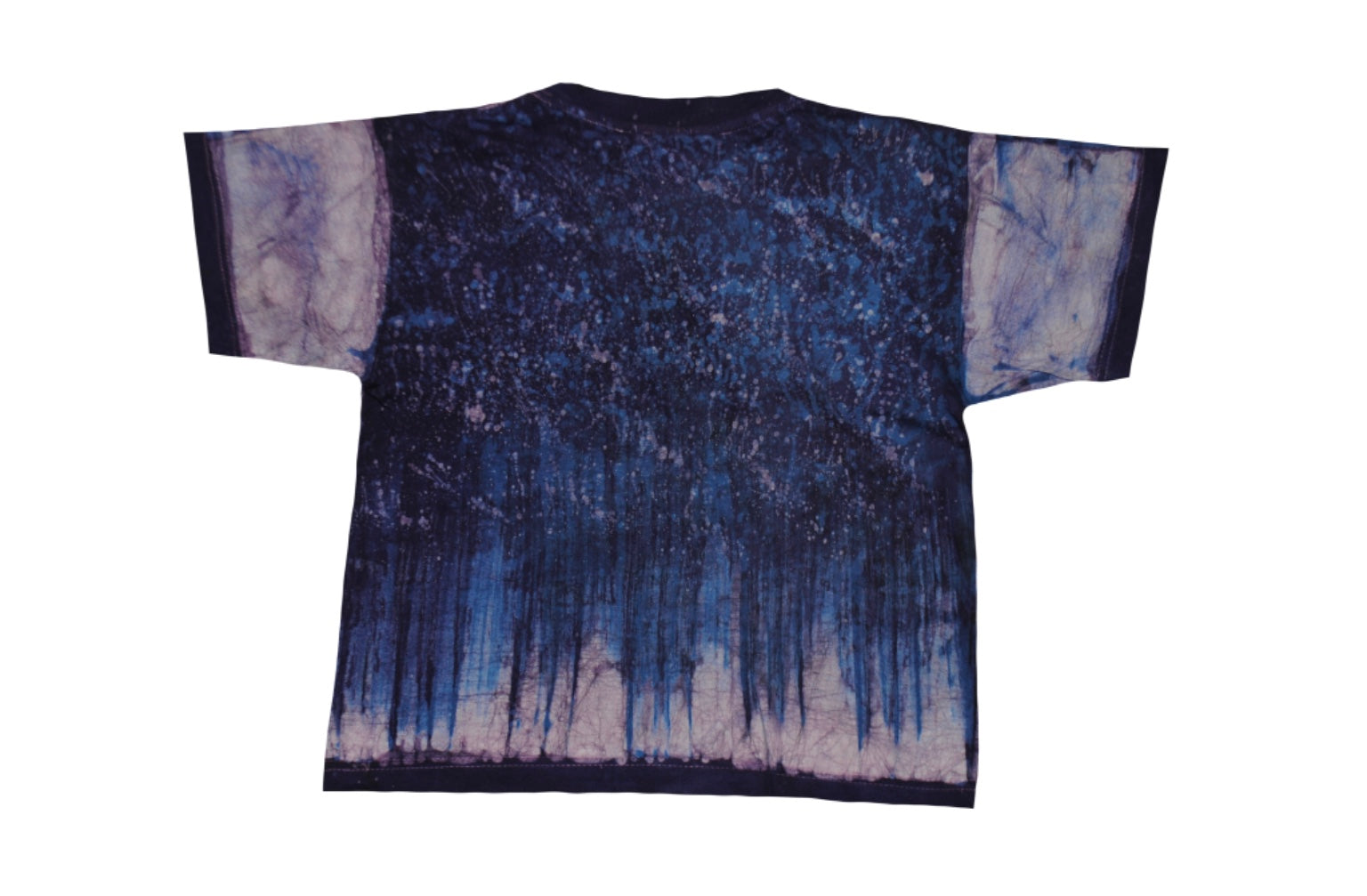 SmileGiver Batik kids blue bear African batik t-shirt, back view, on white background.