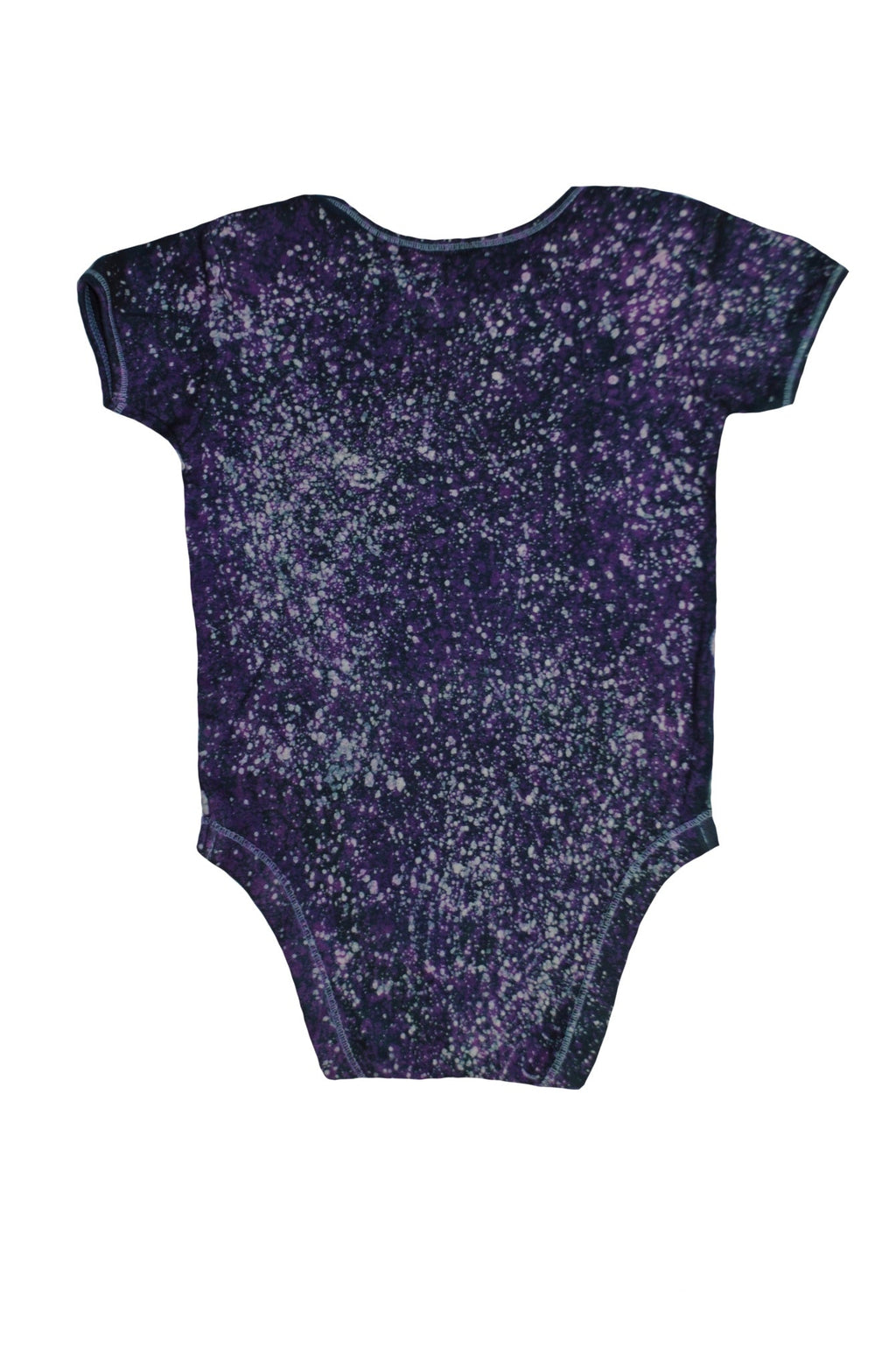 Detail of hand-dyed batik on blue alligator onesie back
