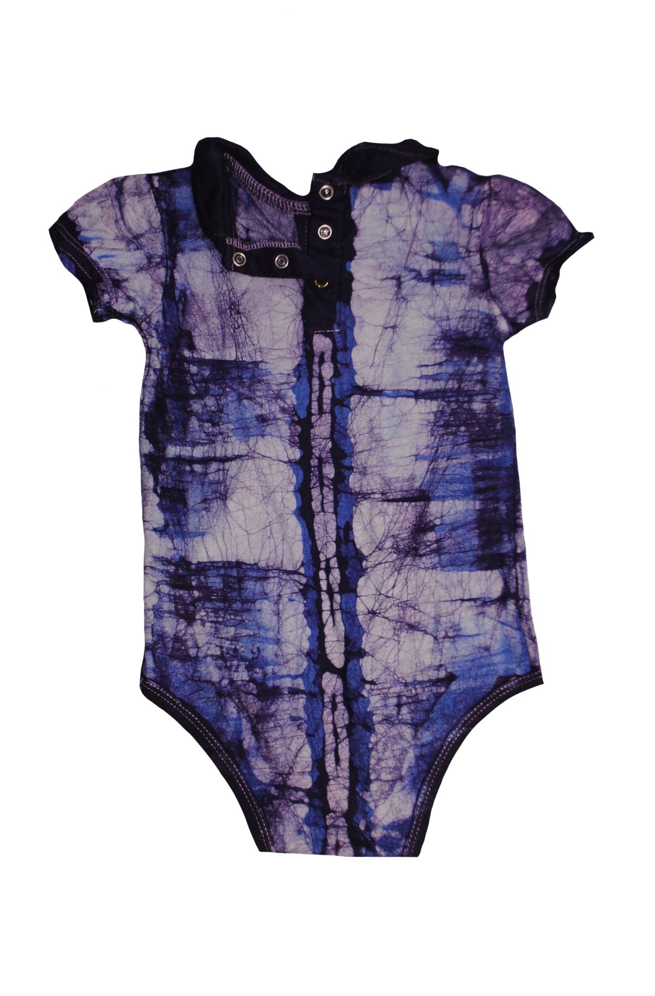 Detail of snap closure system on blue monkey banana onesie