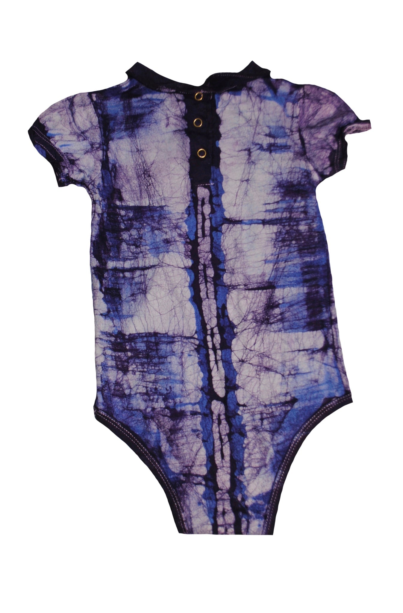 Detail of African batik designs on blue monkey banana onesie back