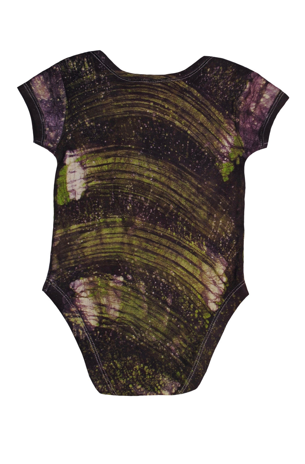 Detail of hand-dyed batik on green elephant onesie back