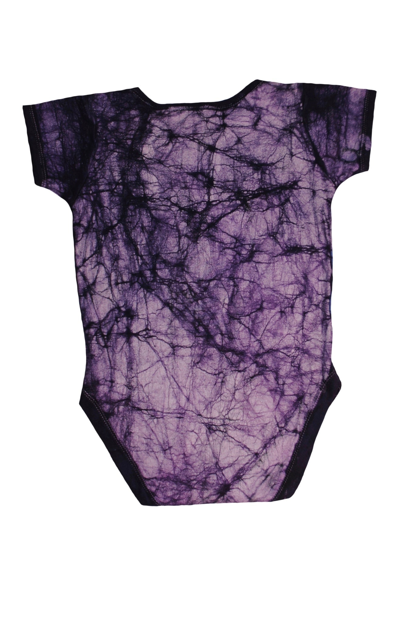 Detail of hand-dyed batik on blue fish onesie back