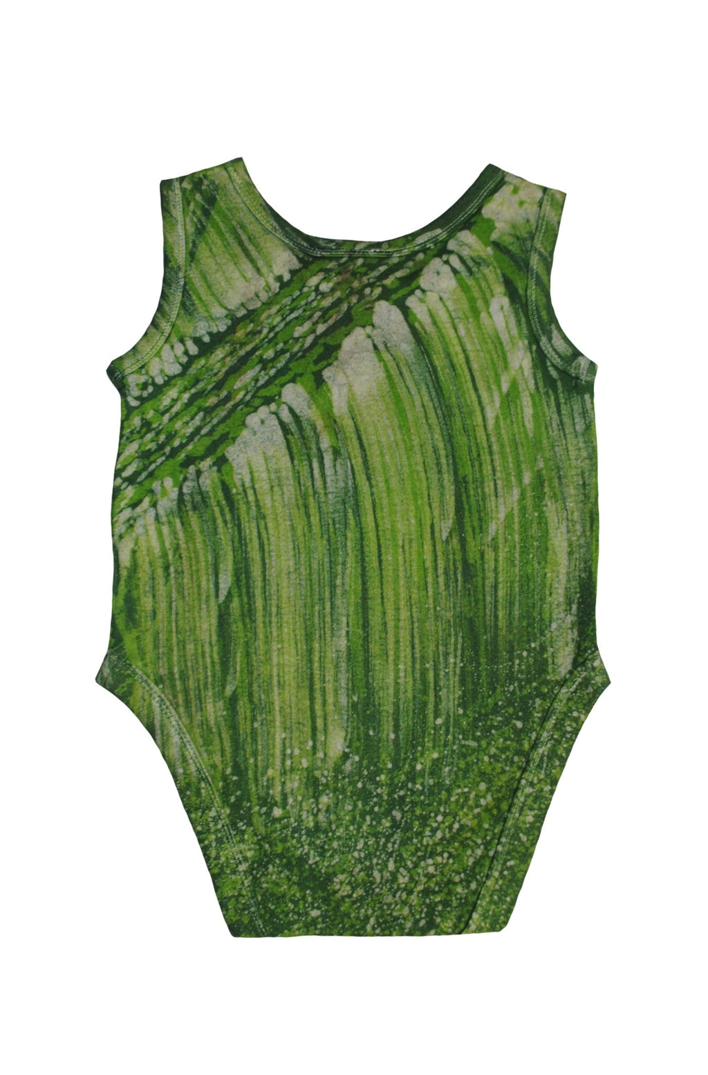 Detail of African batik designs on green lion onesie back