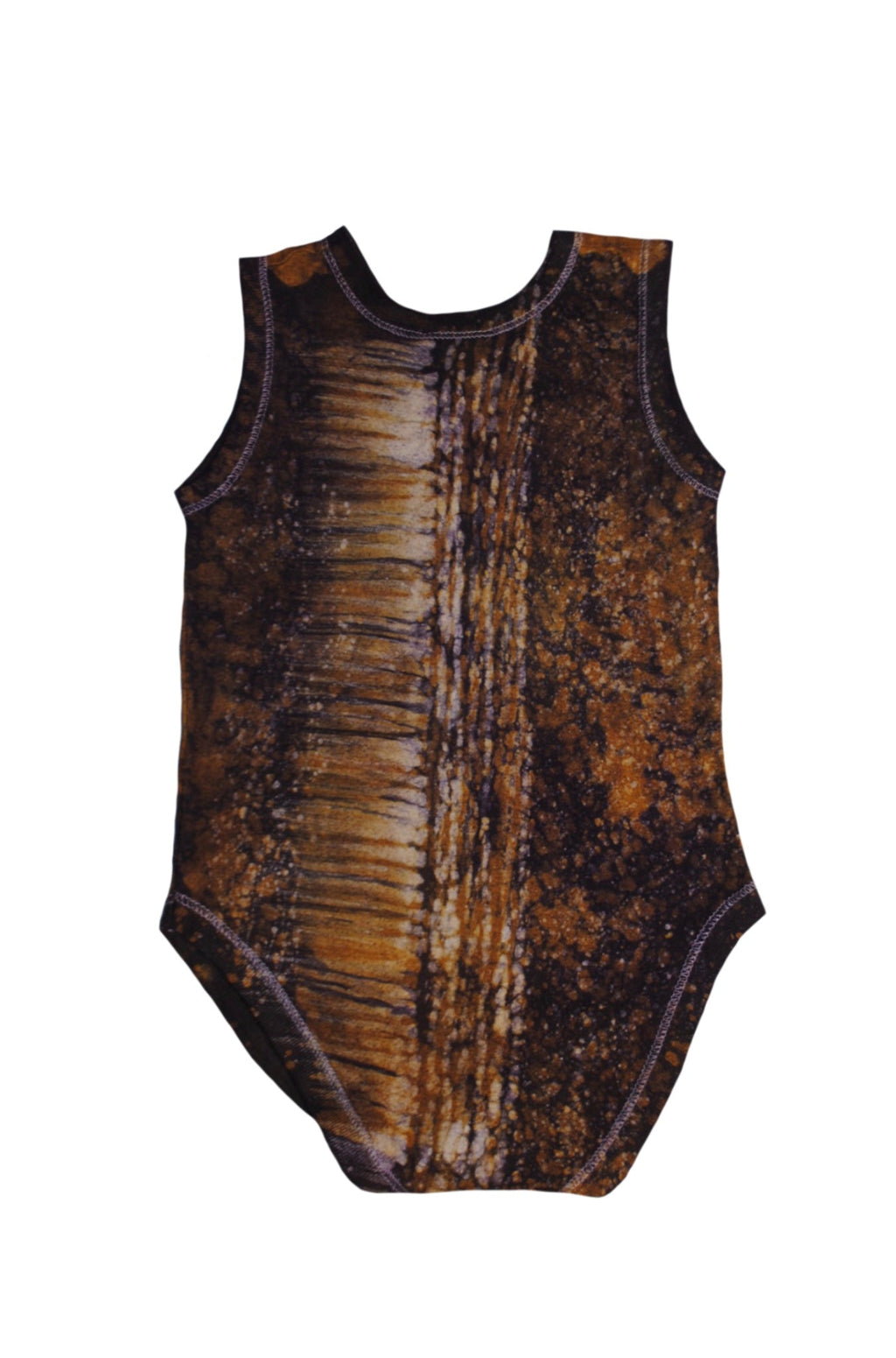 Detail of hand-dyed batik on orange panda onesie back