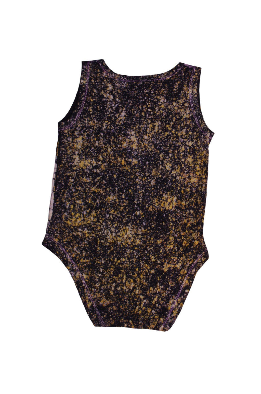 Detail of traditional batik tie-dye on purple panda onesie back