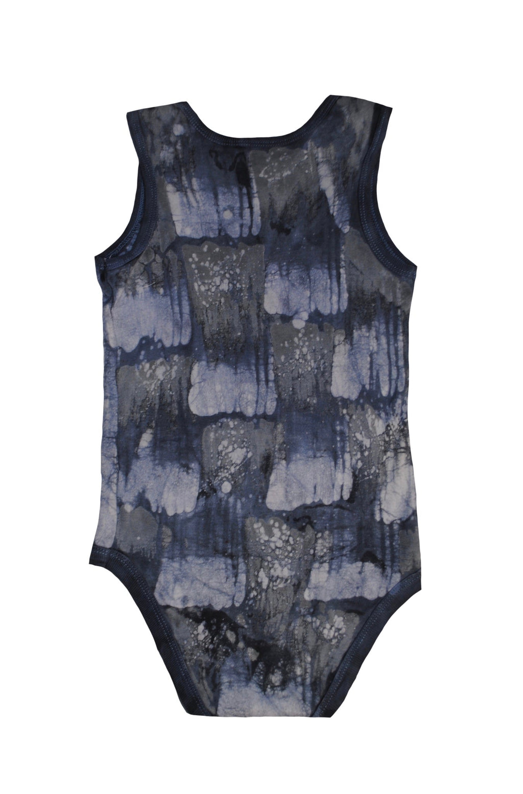 Detail of African batik designs on grey dino onesie back