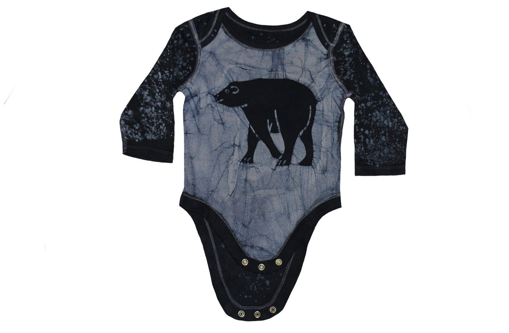 Folded close-up of blue bear batik onesie