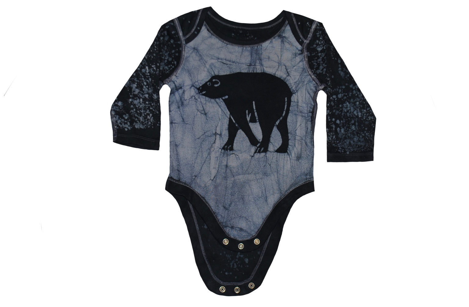 Folded close-up of blue bear batik onesie