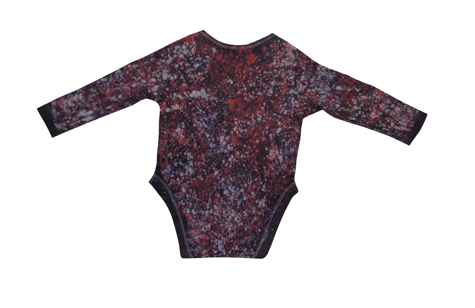 Detail of traditional batik tie-dye on red blue monkey onesie back