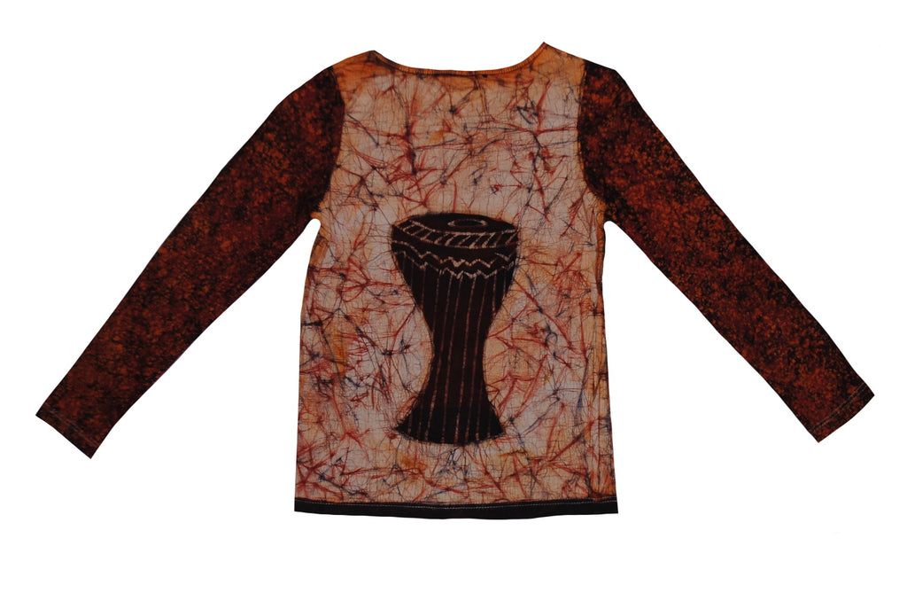 SmileGiver Batik kids Orange Drum Childrens Long Sleeve batik, back view.