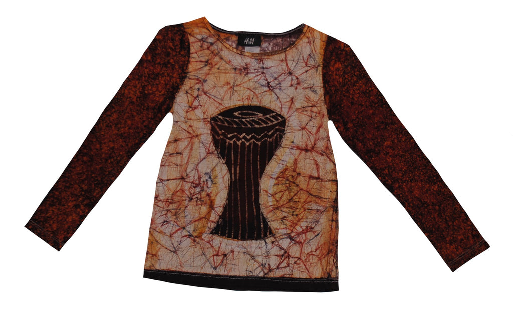 SmileGiver Batik kids Orange Drum Childrens Long Sleeve batik, front view.