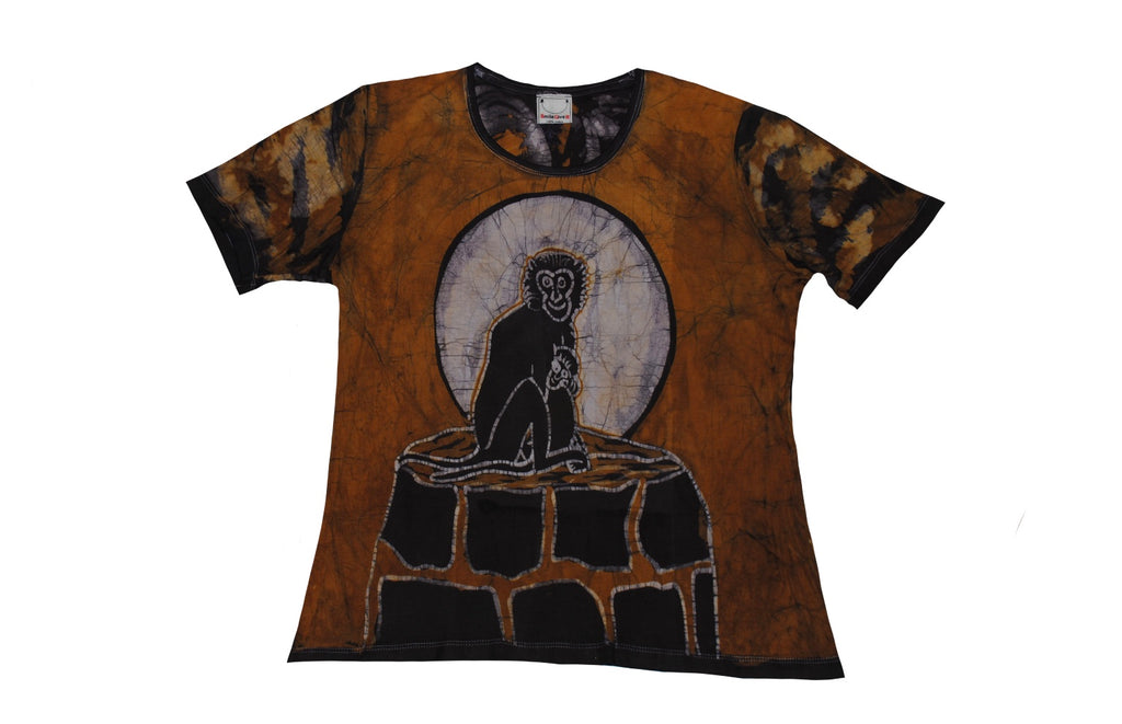 SmileGiver Batik kids Orange Monkey Moon T-shirt batik, front view.