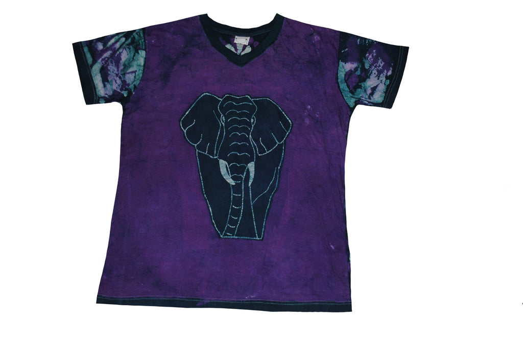 SmileGiver Batik youth Purple Elephant T-shirt batik, front view.