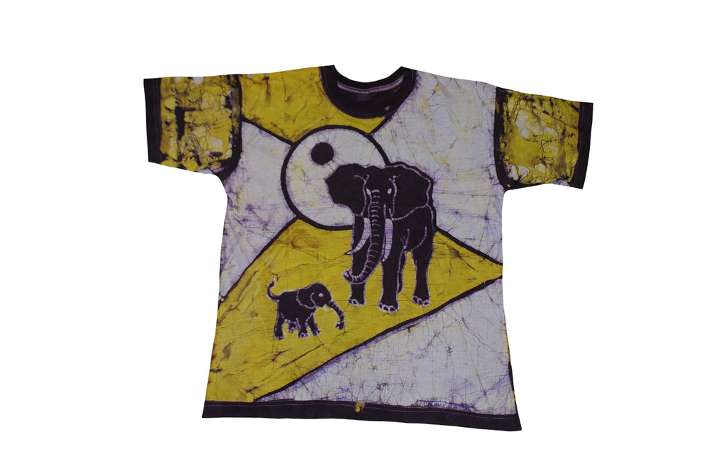 SmileGiver Batik youth Yellow Elephant Moon T-shirt batik, front view.