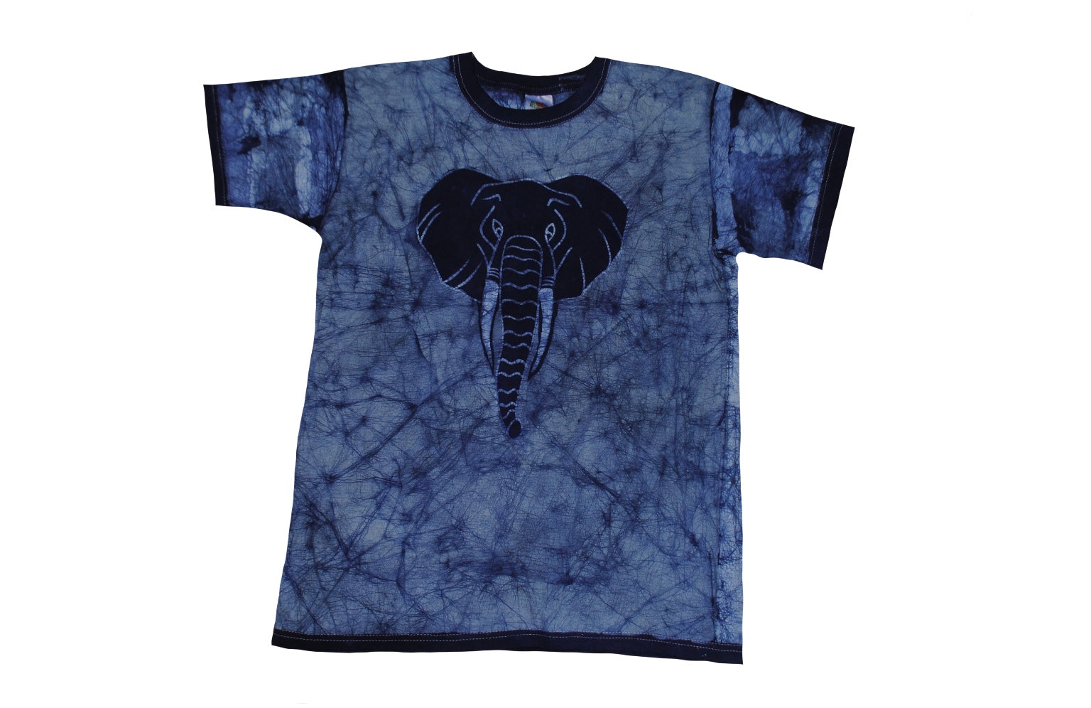SmileGiver Batik adult Blue Elephant T-shirt batik, front view.
