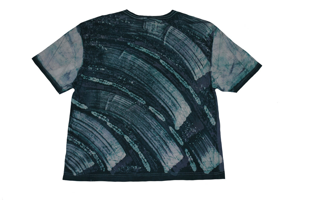 SmileGiver Batik youth Teal Elephant Moon T-shirt batik, back view.