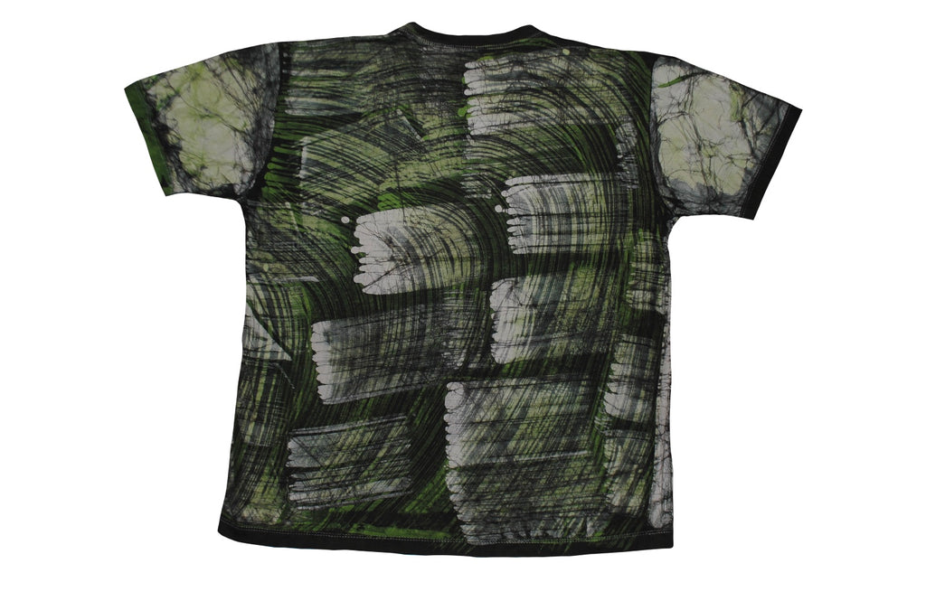 SmileGiver Batik adult Green Monkey Moon (Sit) T-shirt batik, back view.