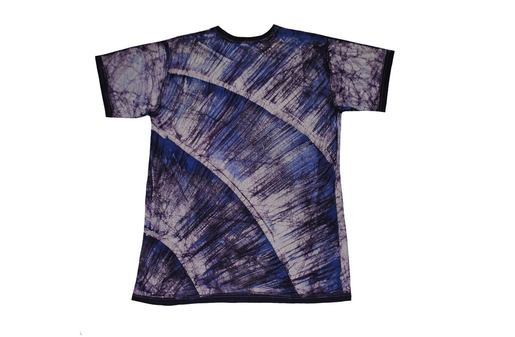 SmileGiver Batik adult Blue Monkey Moon (Sit) T-shirt batik, back view.