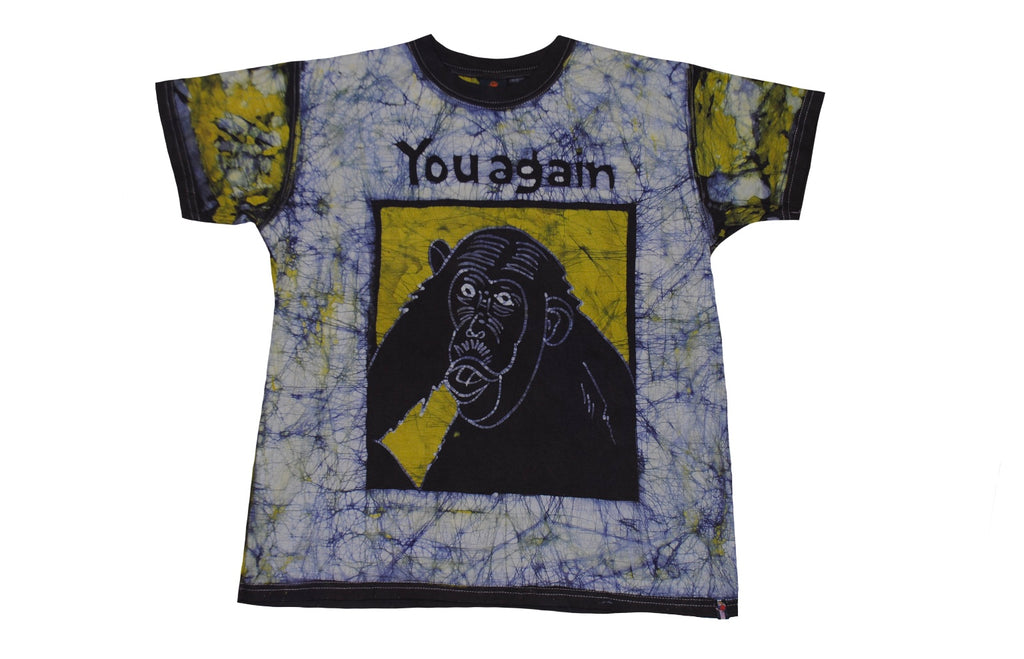 SmileGiver Batik youth Yellow Monkey (You Again) T-shirt batik, front view.
