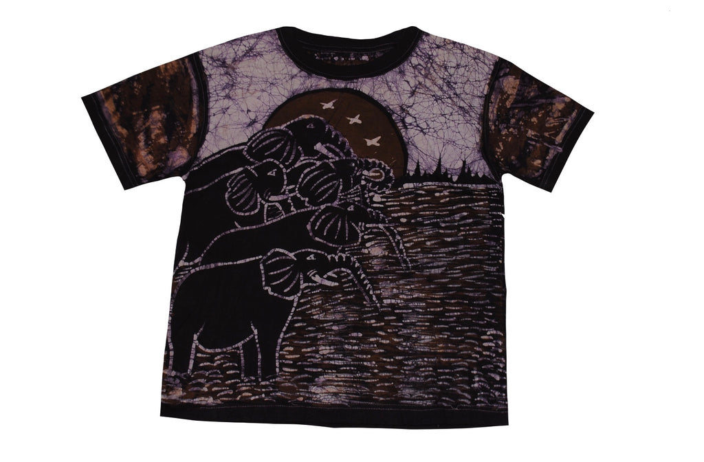 SmileGiver Batik youth Brown Elephant Moon T-shirt batik, back view.
