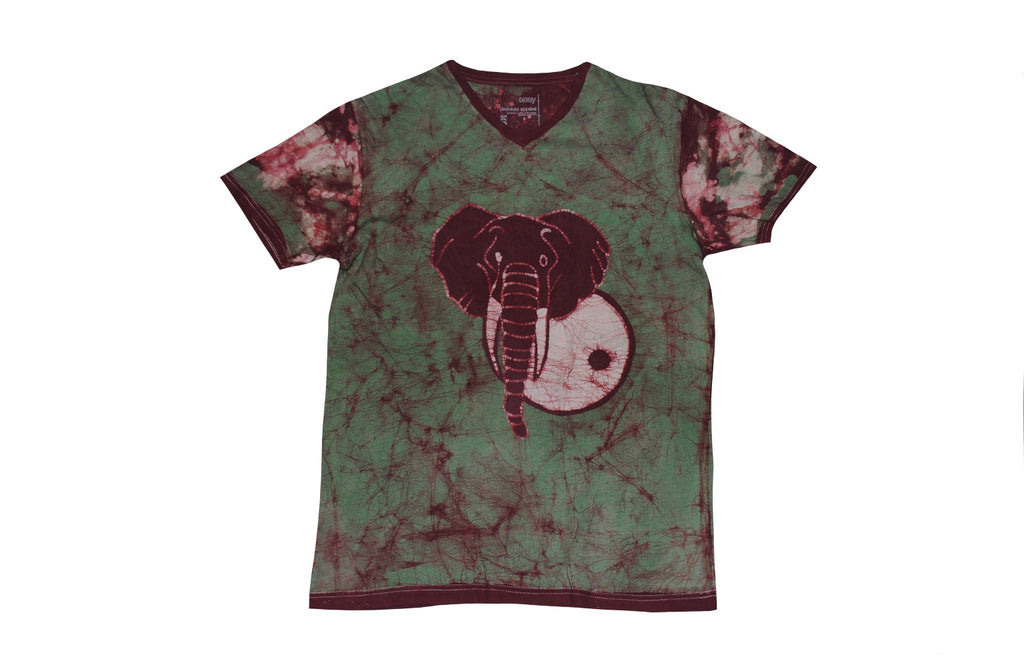 SmileGiver Batik adult Green Elephant Moon T-shirt batik, back view.