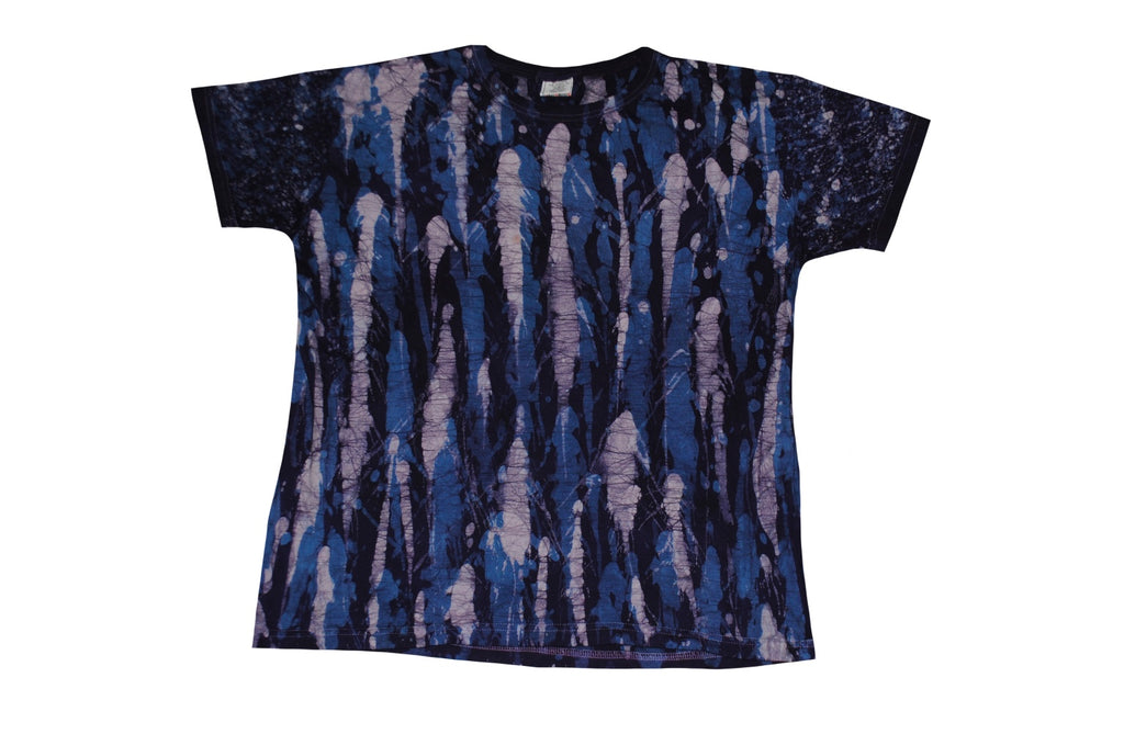 SmileGiver Batik adult Blue Purple Camo Pattern T-shirt batik, front view.
