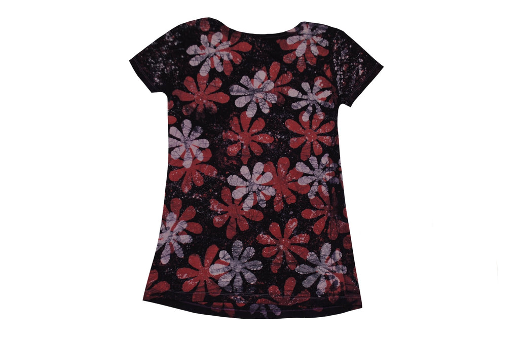 SmileGiver Batik youth Red Floral Pattern T-shirt batik, back view.
