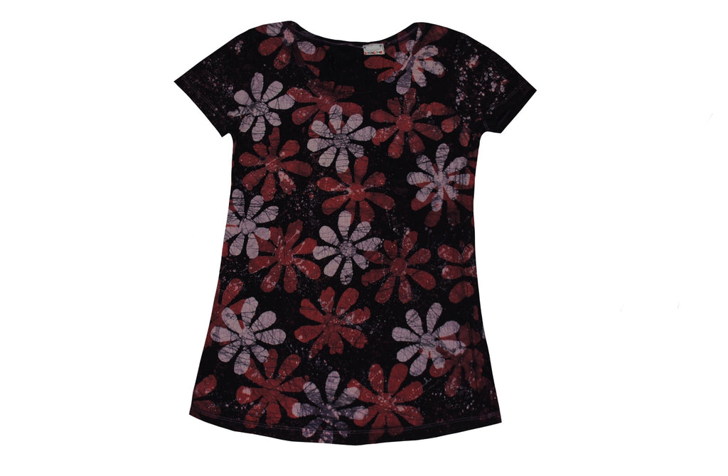 SmileGiver Batik youth Red Floral Pattern T-shirt batik, front view.