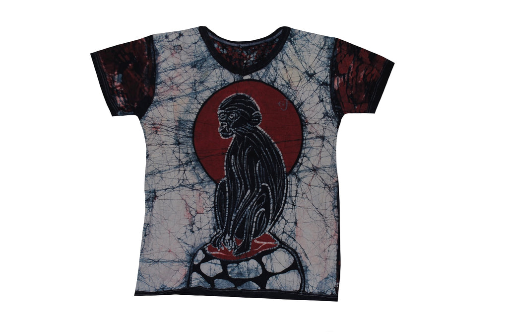 SmileGiver Batik kids Red Monkey Sitting Moon T-shirt batik, back view.