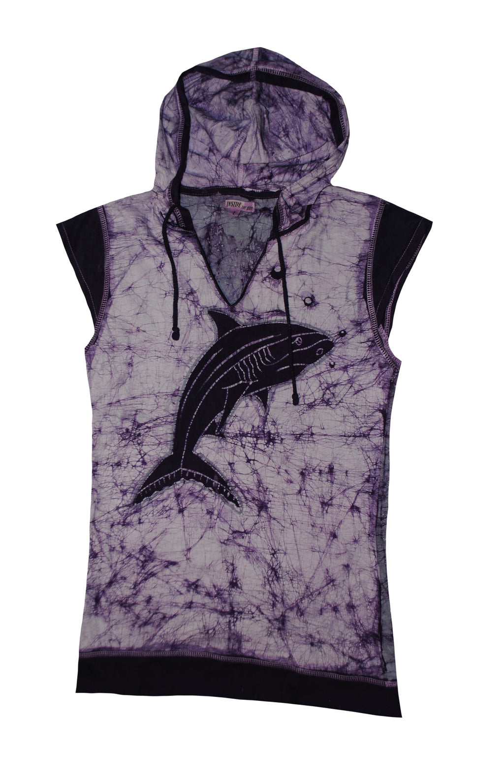 SmileGiver Batik youth Purple Shark Tank Hoodie Tank Top batik, front view.
