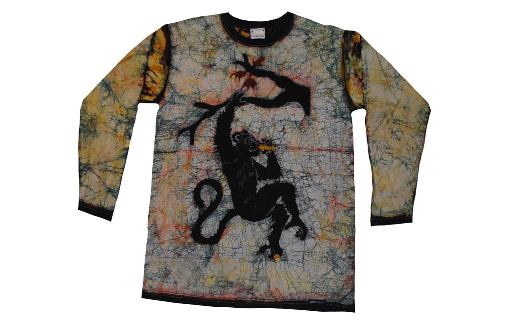 SmileGiver Batik youth Orange Monkey Long Sleeve batik, front view.