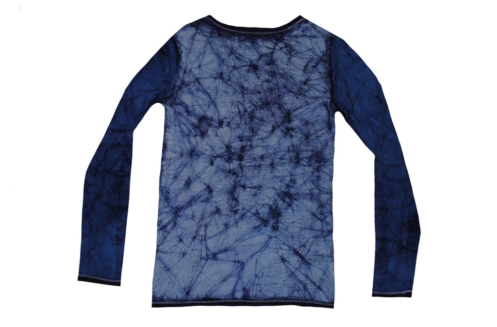 SmileGiver Batik youth Blue Monkey Branch Long Sleeve batik, back view.