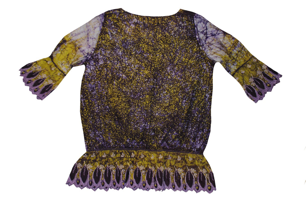 SmileGiver Batik adult Green Peace Sign Sleeve batik, back view.