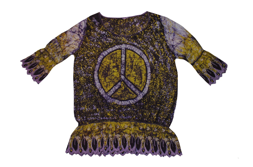 SmileGiver Batik adult Green Peace Sign Sleeve batik, front view.