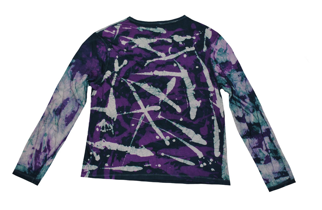 SmileGiver Batik youth Blue Teal Elephant Long Sleeve batik, back view.